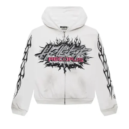 Hellstar Records Glitter Zip Up Hoodie White